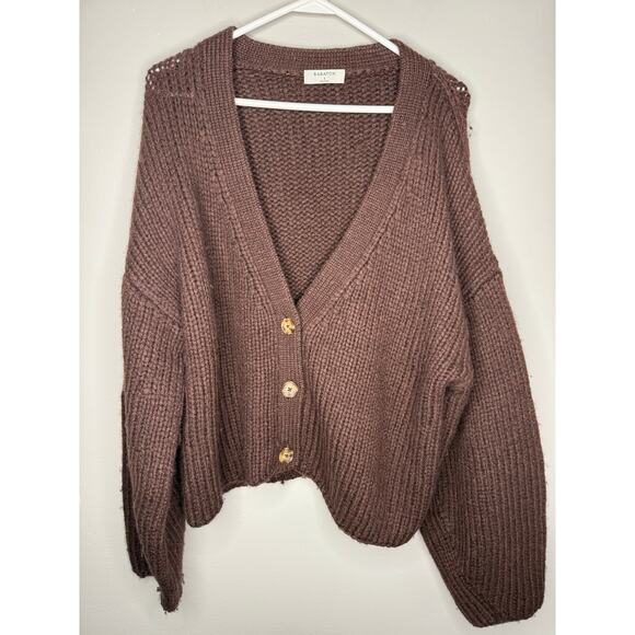 Aritzia Babaton Coffee Bean V Neck Cropped Cardigan Wool Blend Womens Size Small - Picture 2 of 7